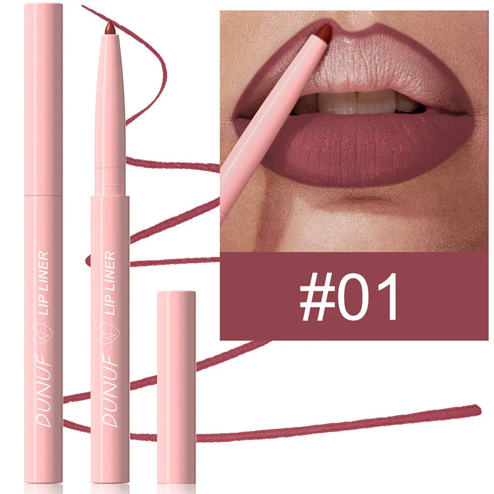 12 Colour Velvet Matte Lip Liner pencil showing range of nude, berry and brown shades.