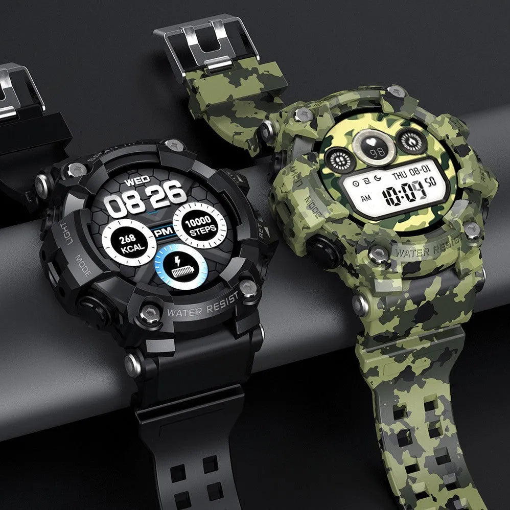 T6 tactical rugged smart watch with 1.3 inch screen in black or green colour options