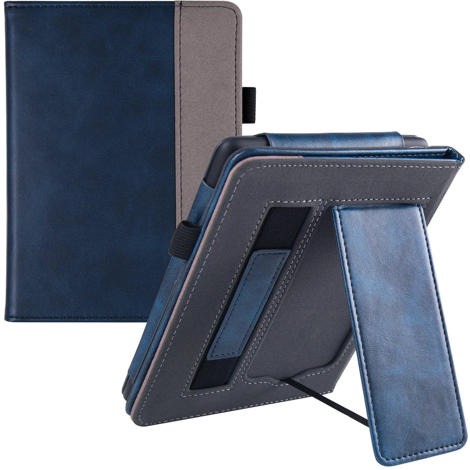 Kindle Paperwhite 11 leather case with wrist bracket showing calf leather exterior