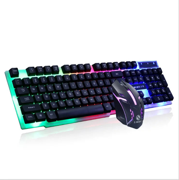 Limei GTX300 black and white gaming keyboard and mouse set with backlit keys on desktop
