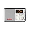 Tecsun Q3 digital audio player and broadcast recorder in various colours on a white background.
