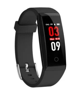 Colour screen smart bracelet with OLED display shown in black, blue, and violet colours.