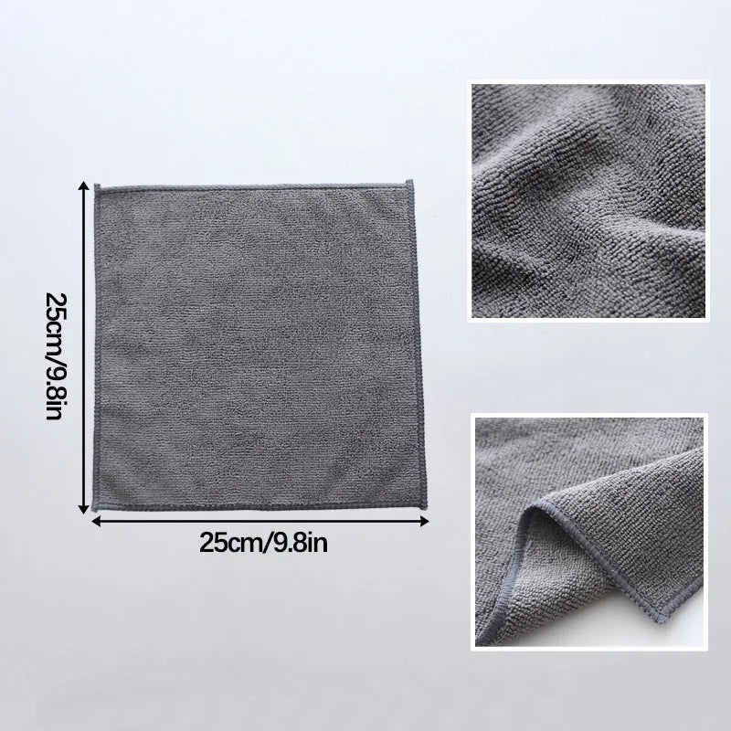 Grey microfiber kitchen cleaning cloth measuring 25cm square for oil and food residue removal