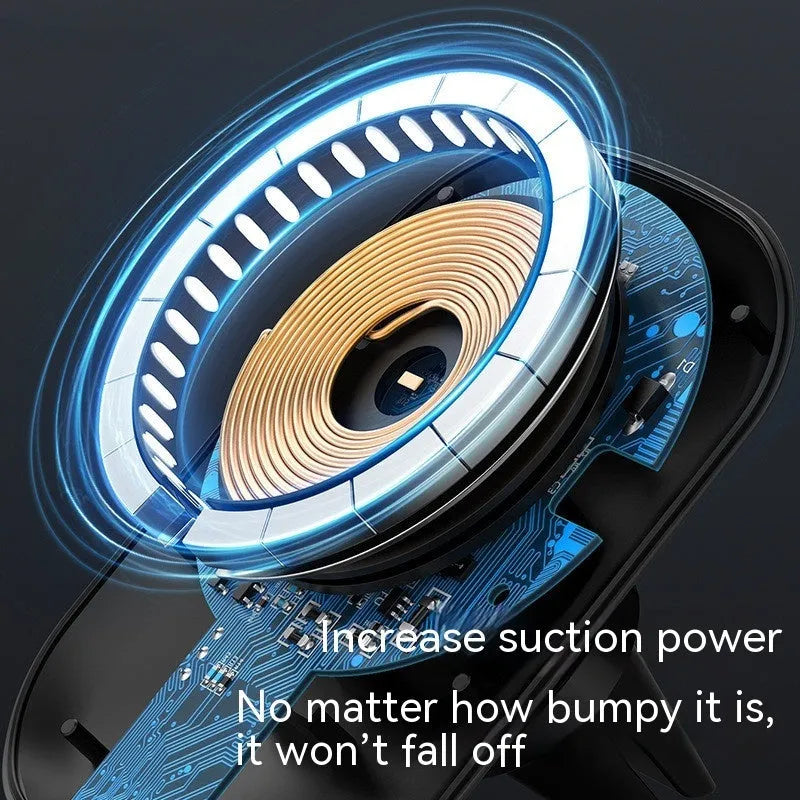 Black magnetic car wireless charger with air vent mount and USB-C cable