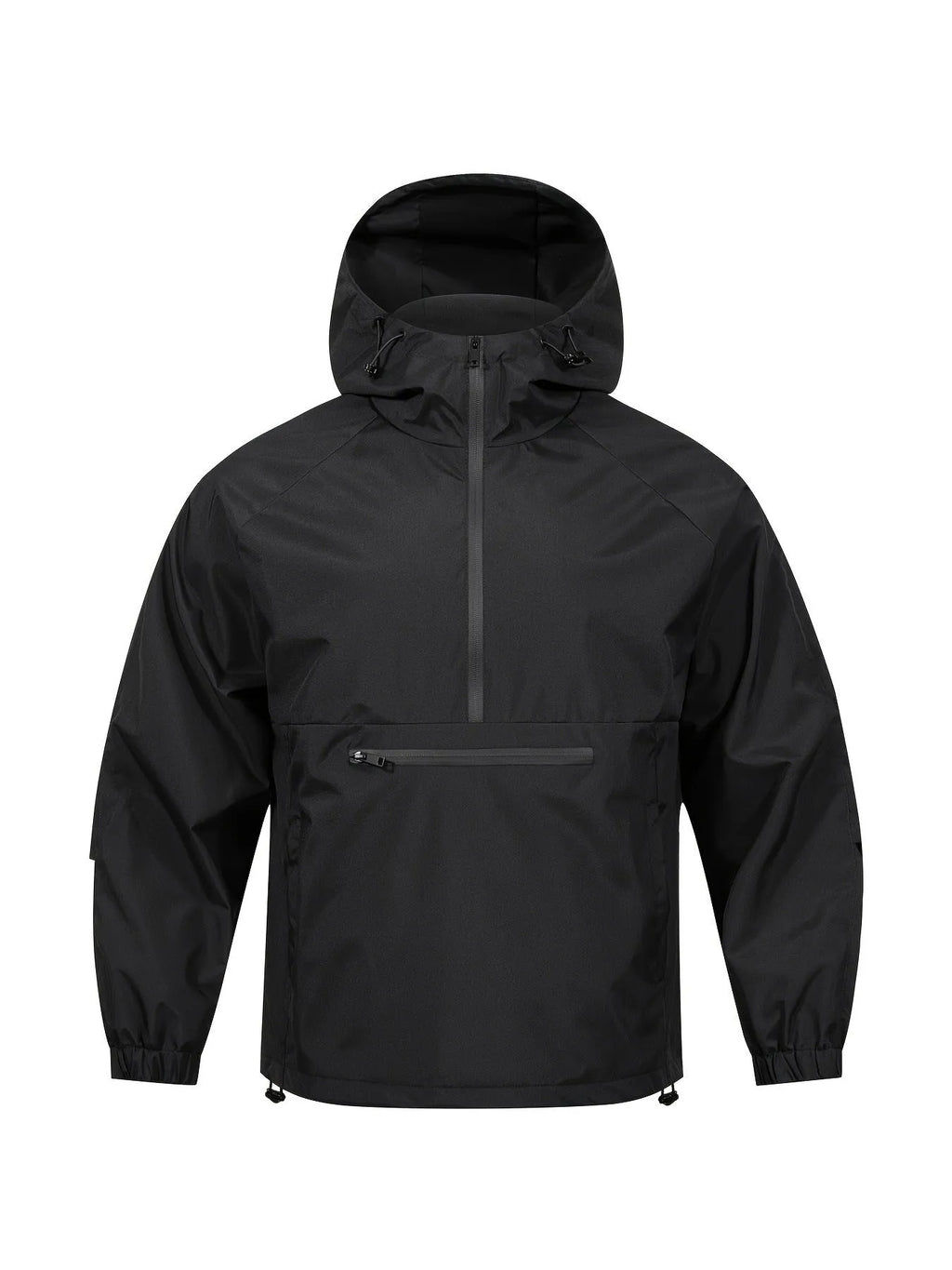 Men's loose grey corduroy half-zip hooded sweater jacket with rabbit fur fabric on a hanger