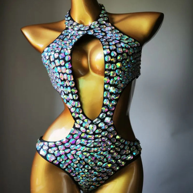 Women's mesh diamond one-piece swimsuit in Army Green colour with polyester lining