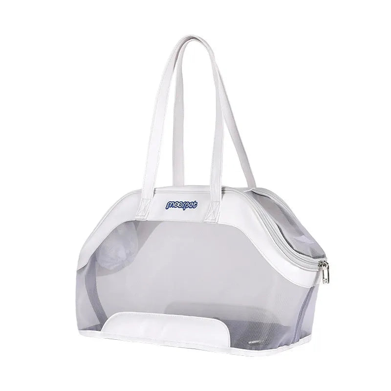 Leather cat carry bag for outdoor trips in Milan White colour.