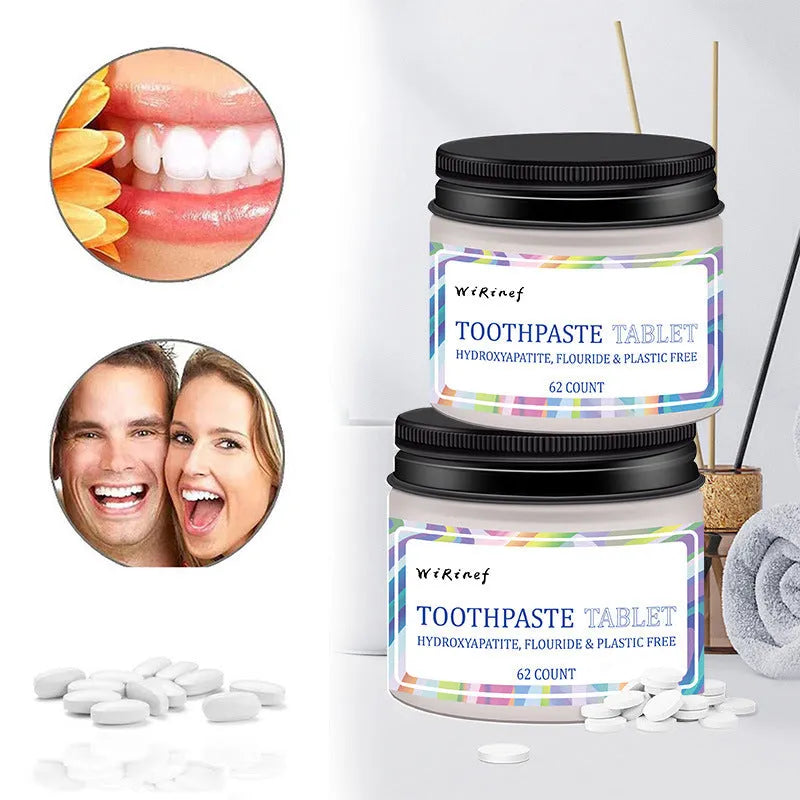 TP19 solid toothpaste tablets in a 62-piece pack for portable chewable oral cleaning