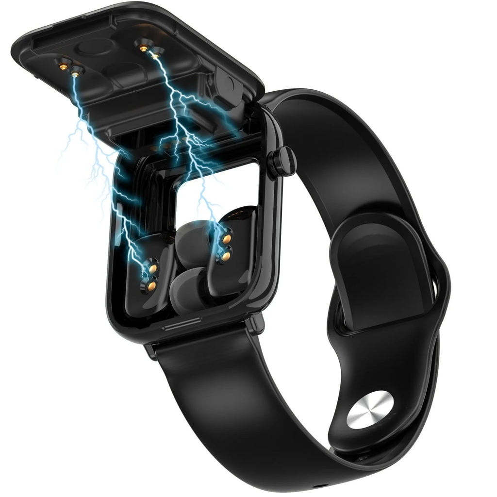 Black zinc alloy smartwatch with a 1.69-inch touch screen displaying a heart rate graph.