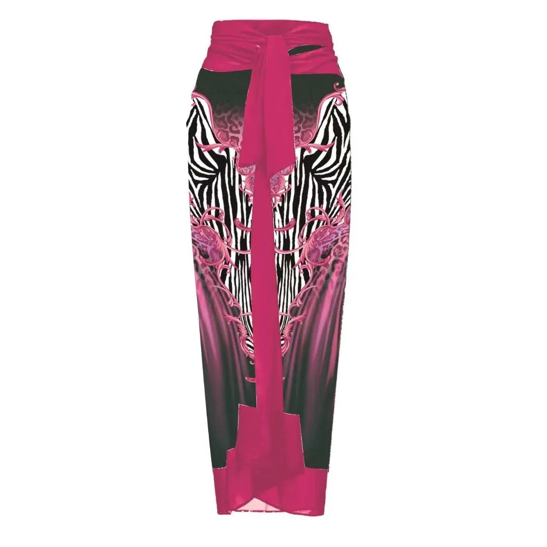 Women's floral one-piece swimsuit set with optional wrap skirt in polyester fabric