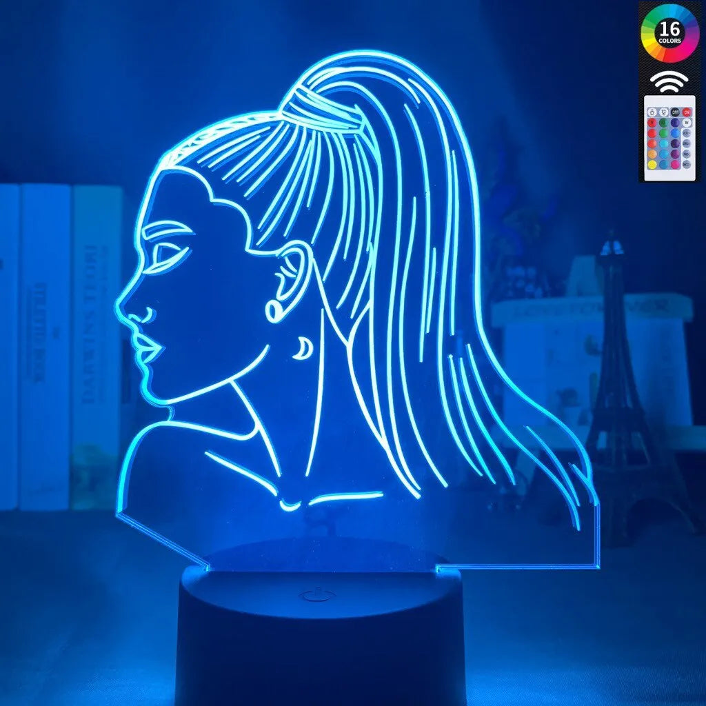 Acrylic 3D night light with LED base showing 200mm x 150mm dimensions and European style design