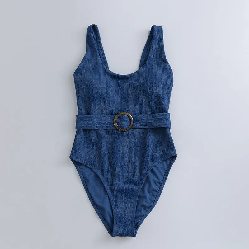 Navy blue women's triangle one-piece swimsuit with chest pad for swimming sports