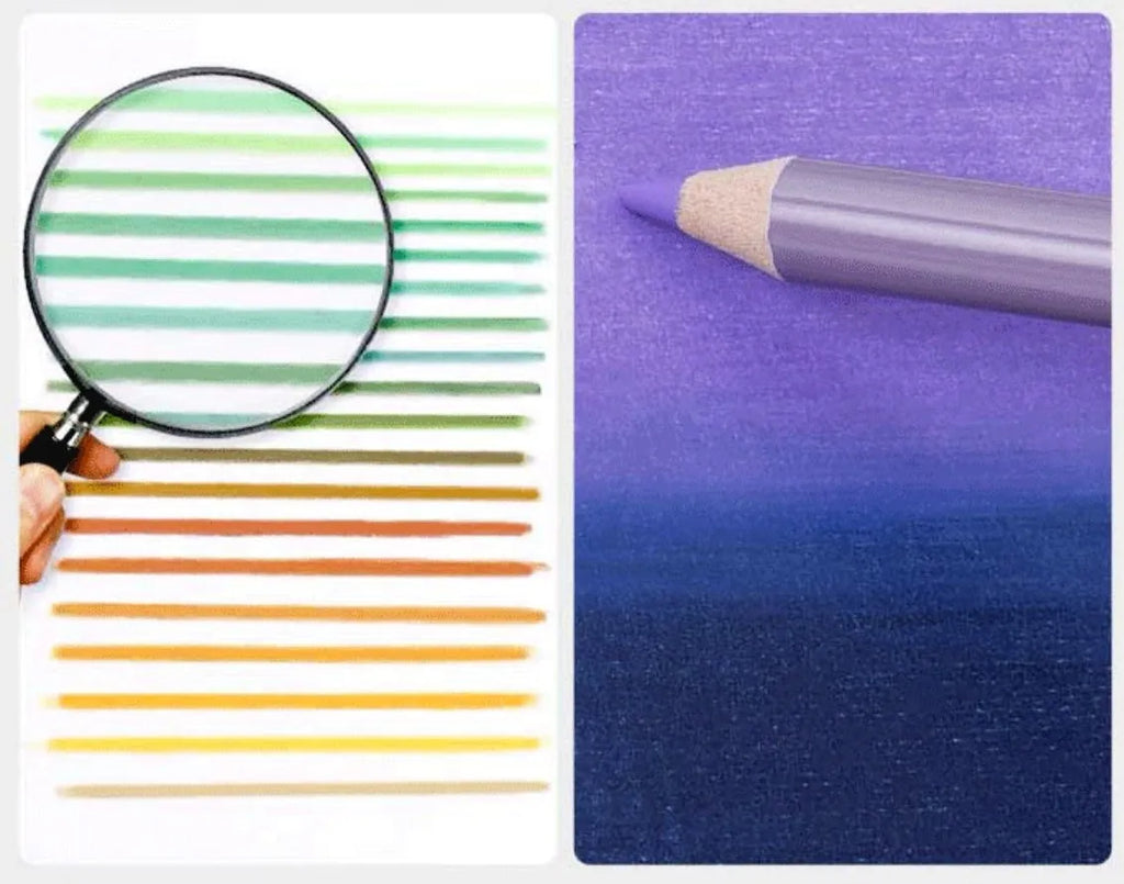 Boxed set of 72 or 126 soft core colour pencils with basswood barrels for art and examination use