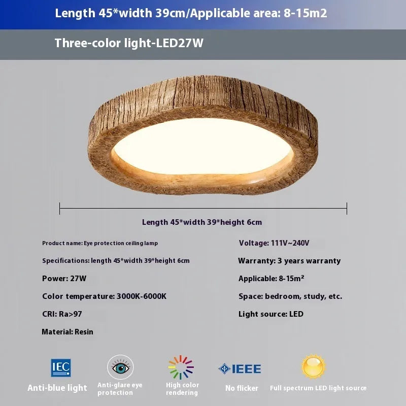 Wood grain round Chinese style ceiling light fixture for bedroom mounting