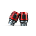 A pair of aluminium alloy fork cups for motorcycle or electric car front axles, shown in one of seven anodic colour options.
