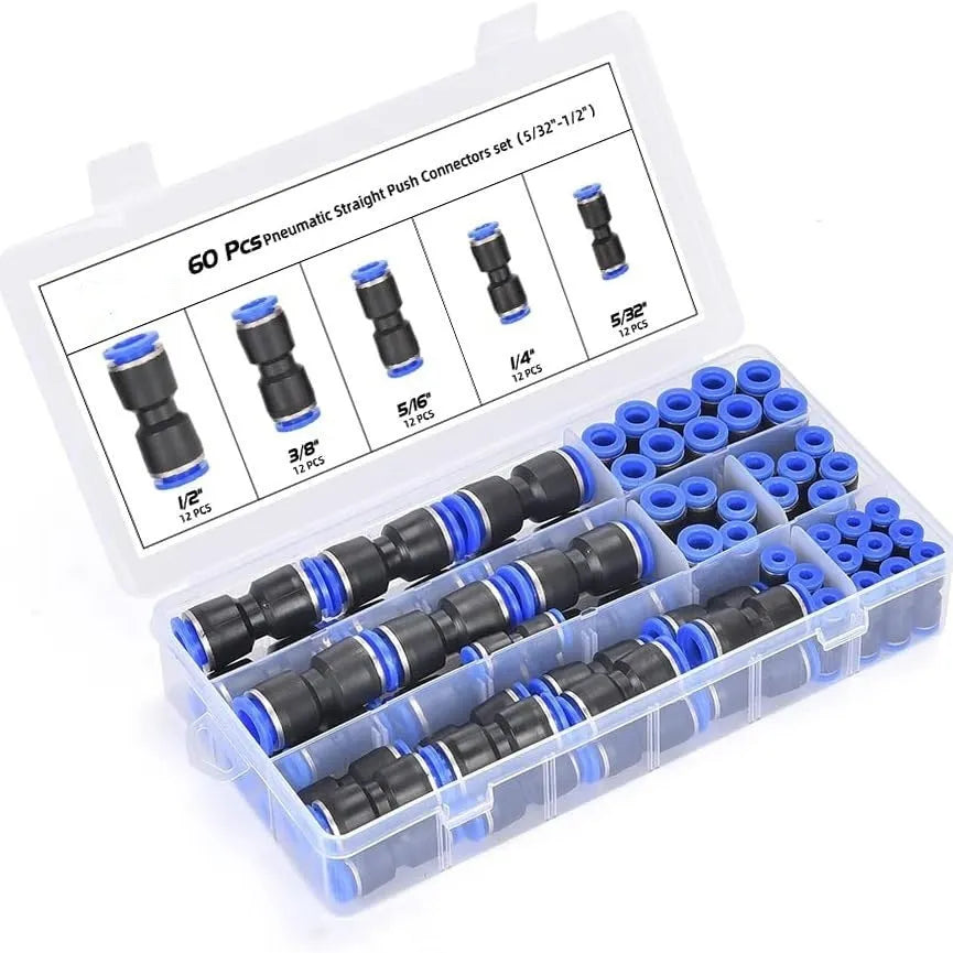 60 pieces of alloy plastic pneumatic push-in connectors with R1/4 and R1/2 threads for air lines