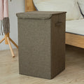 Foldable cotton linen storage basket in modern simple style shown in grey colour