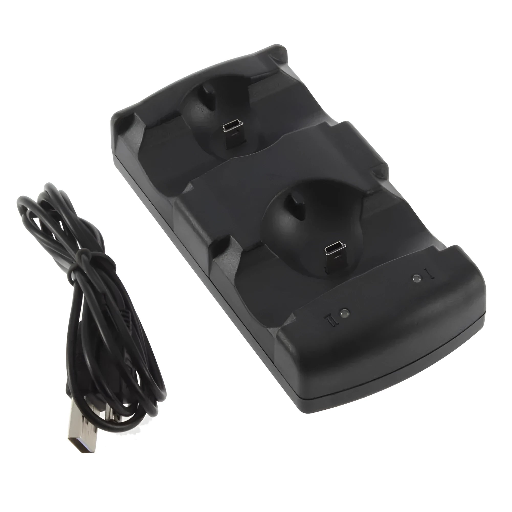 Black PS3 dual controller charging dock with USB cable for PlayStation 3 consoles