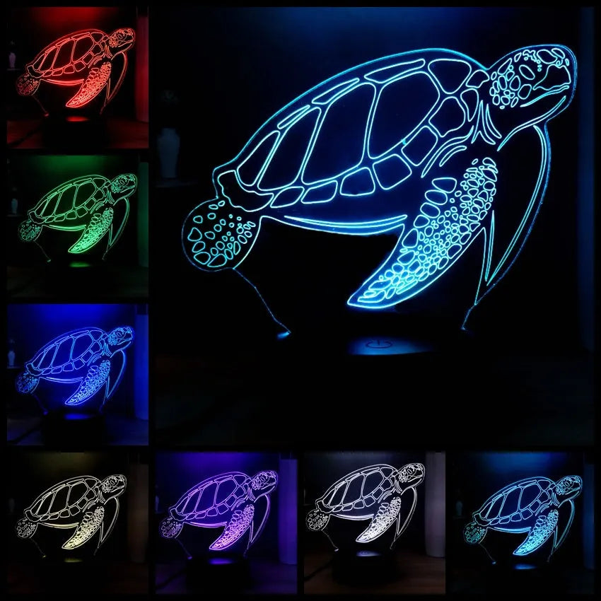 3D translucent acrylic turtle-shaped LED night light showing multi-coloured glow.