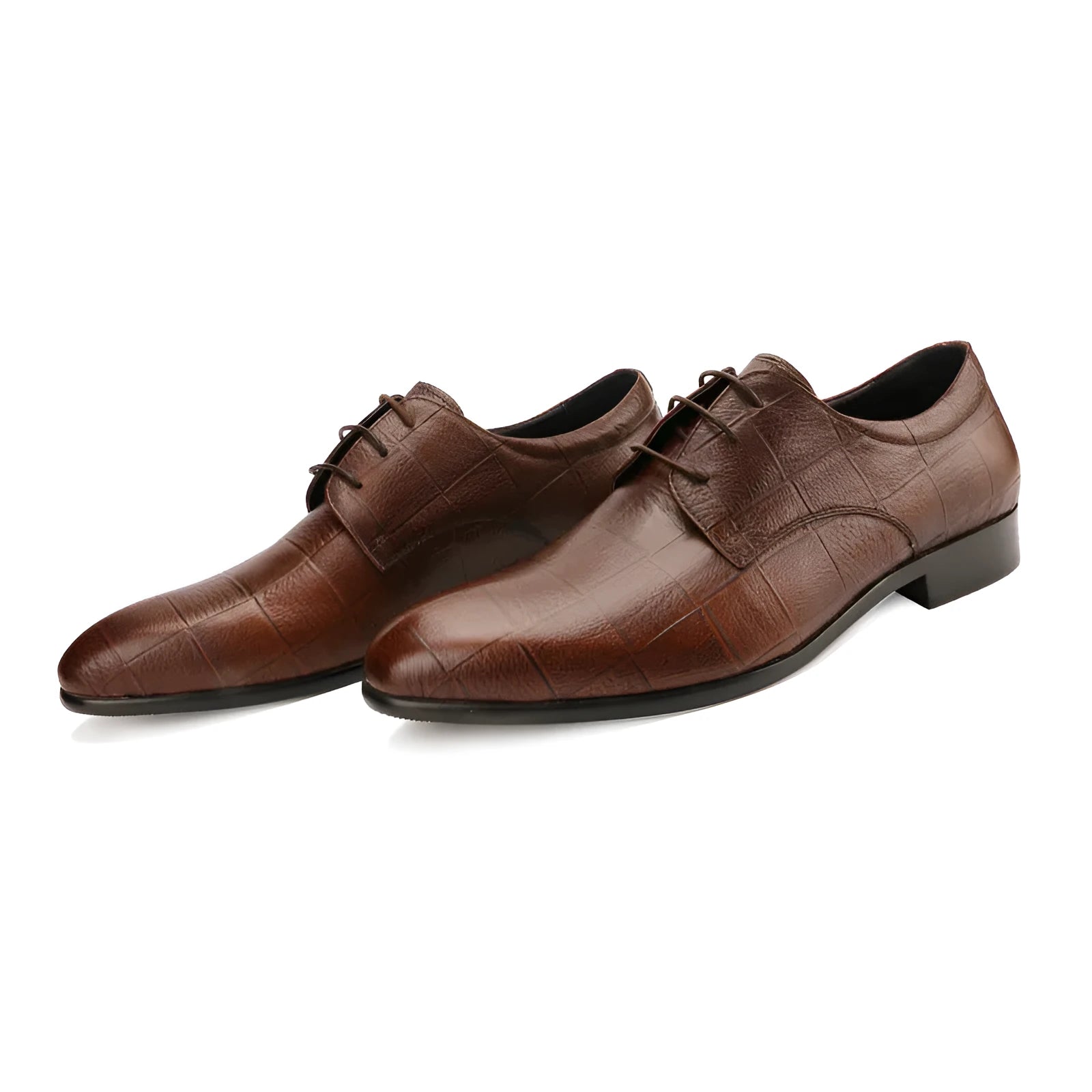 Men's black leather Derby shoes with rubber soles and pointed toe for business wear