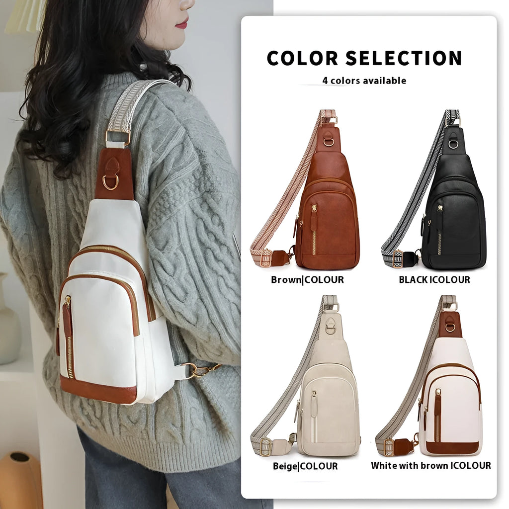 Soft brown PU women's crossbody chest bag with open pocket and adjustable strap