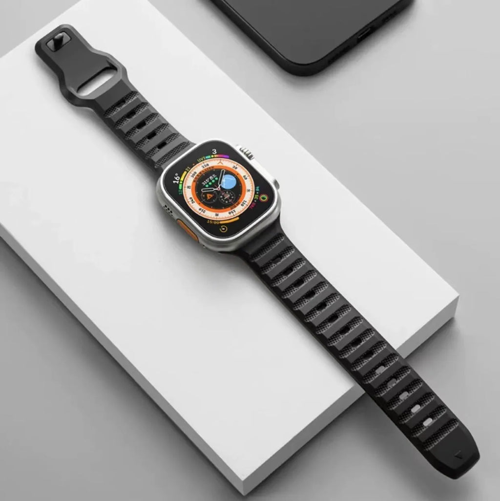 Fluoro rubber Apple Watch strap in multiple colours with T buckle, compatible with Ultra and Series 8 to 1 models.
