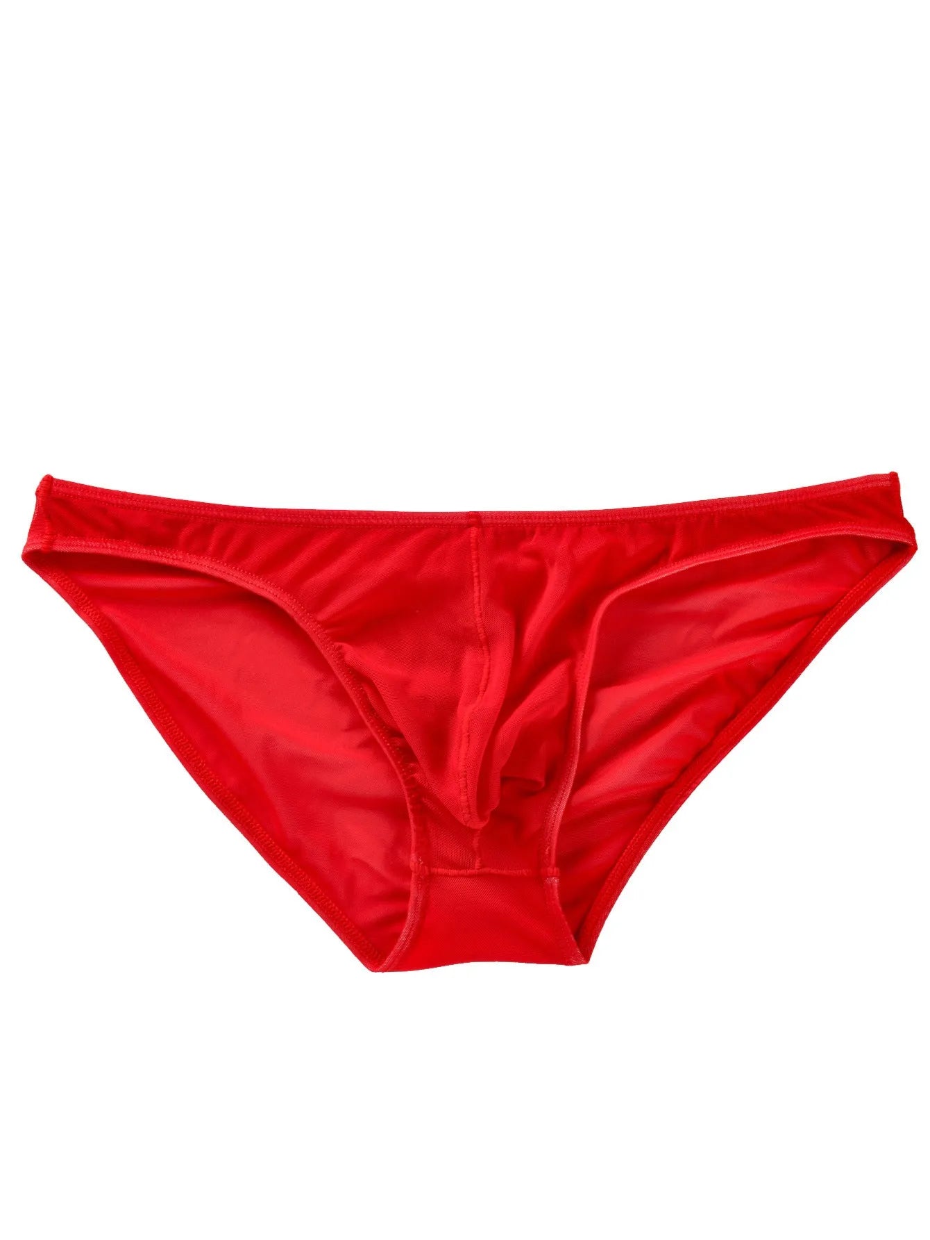 Men's black ice silk triangle briefs with mid waist design showing quick-drying nylon fabric texture