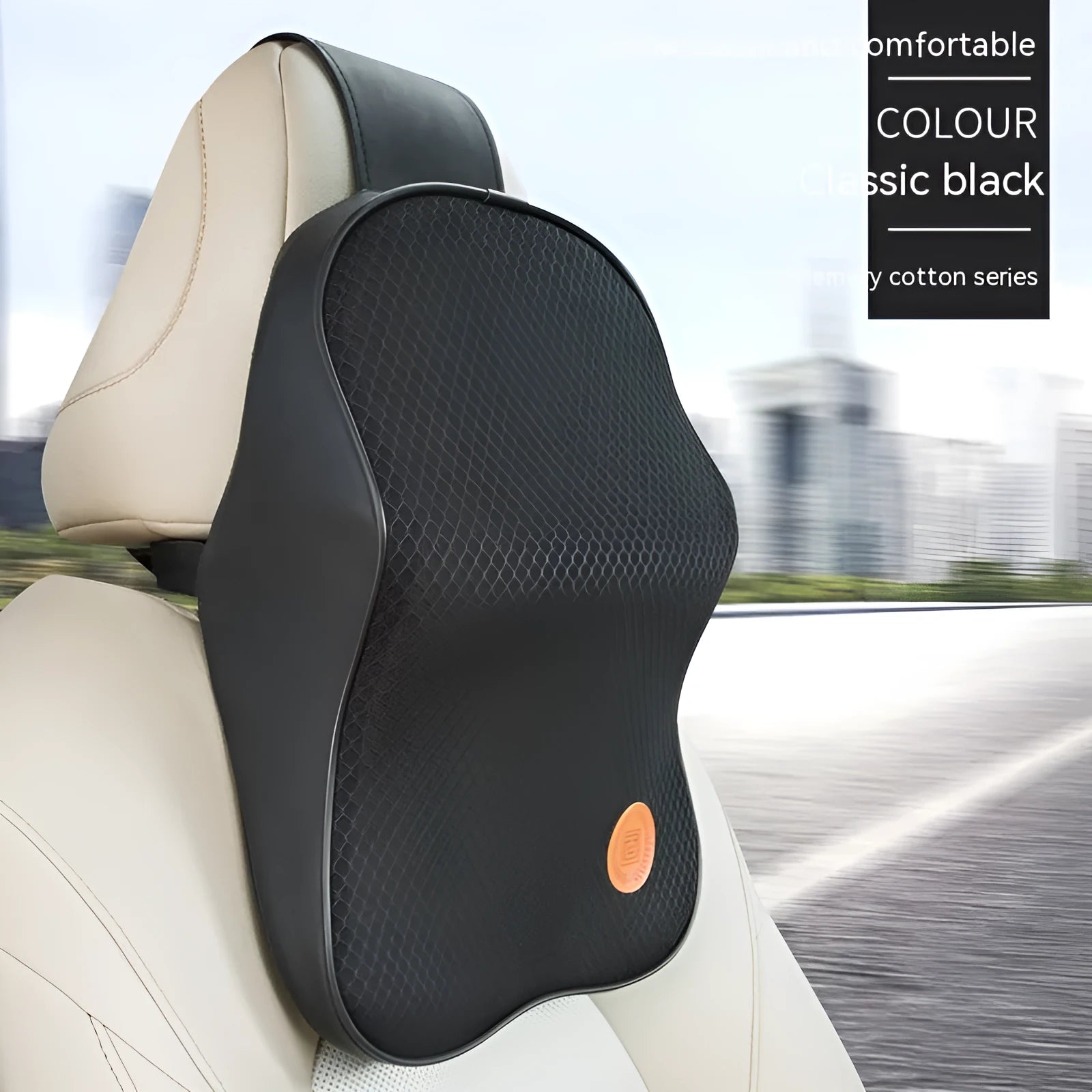 Memory foam automotive headrest pillow and lumbar support pillow set in various colour options