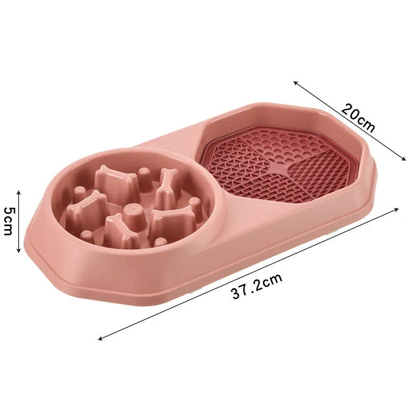 Blue interactive slow feeder dog bowl with puzzle pattern and non-slip base for small medium sized dogs