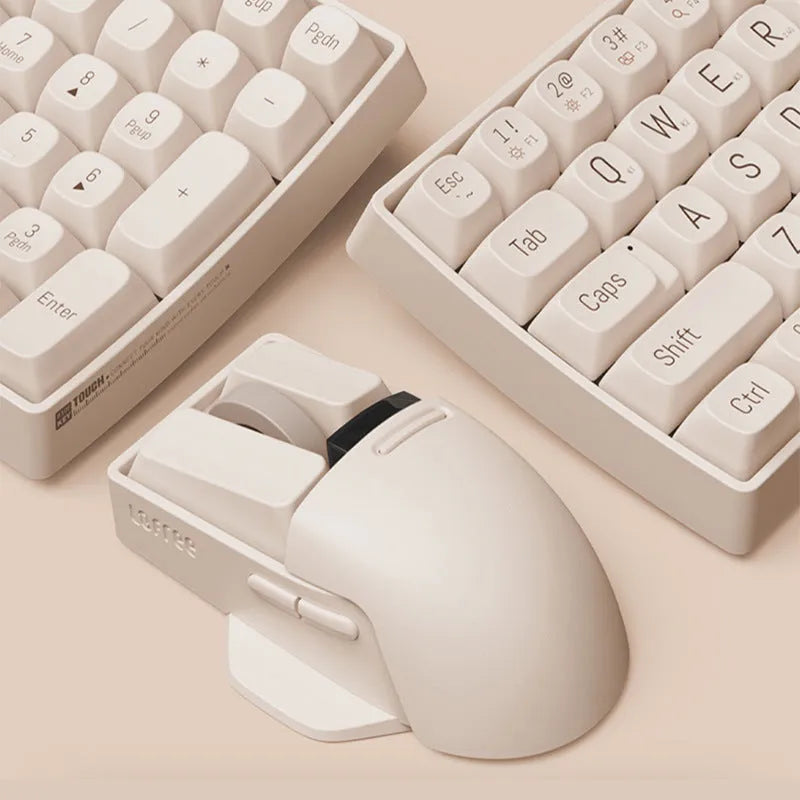 Tofu coloured wireless computer mouse with ergonomic right-handed design showing multiple buttons