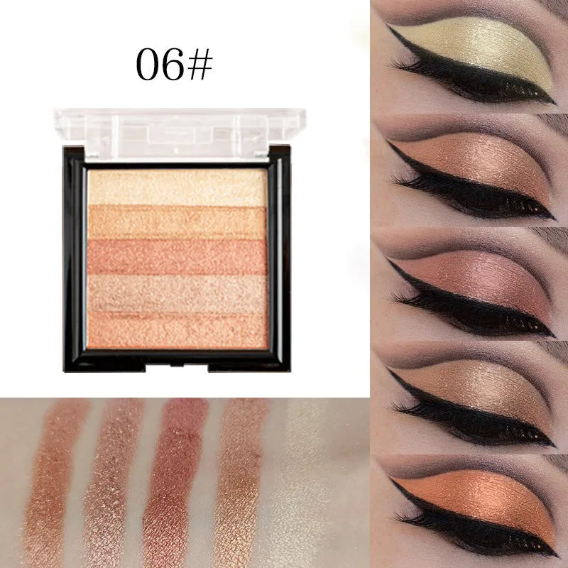 Highlighting eye shadow palette for natural three-dimensional contouring with six colour variations