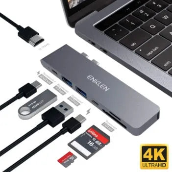 Aluminium alloy USB-C adapter with SD card reader, Thunderbolt 3, 4K HDMI, and USB 3.0 ports