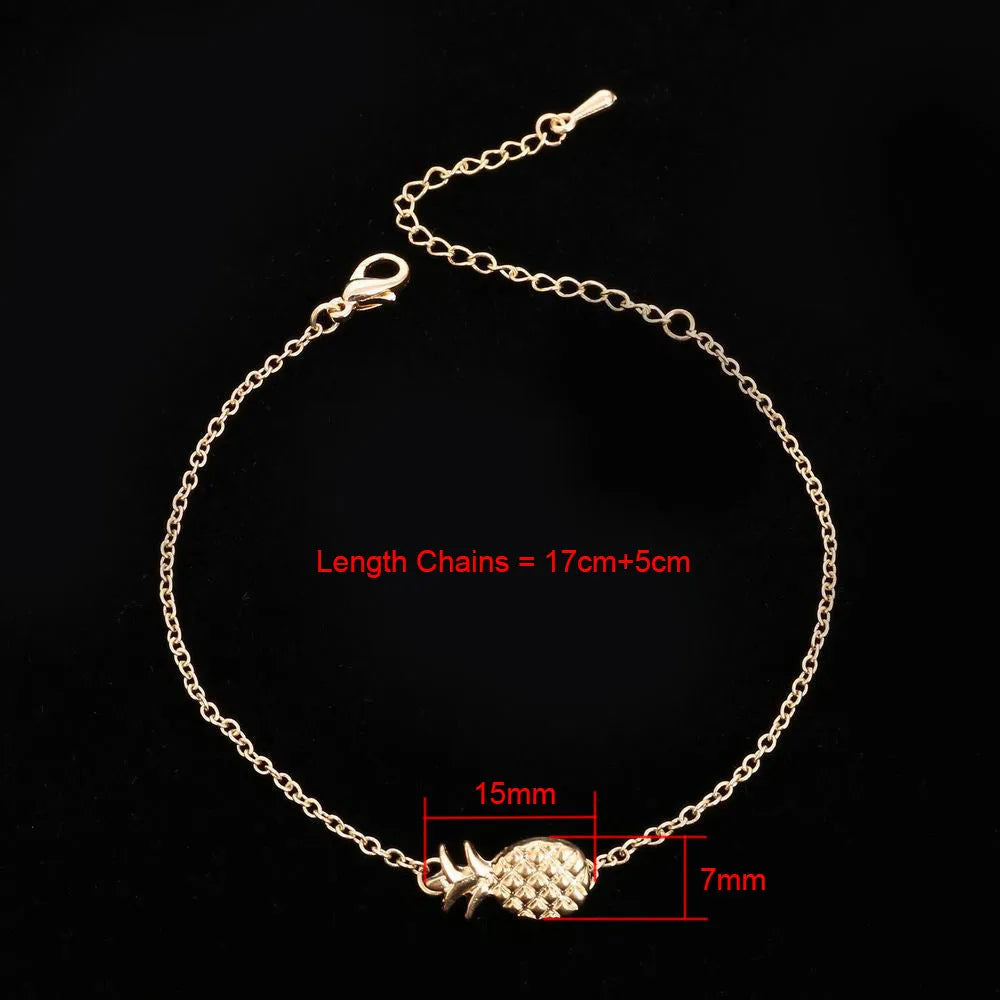 Women's alloy bracelet with a simple pineapple shape in gold or silver finish.
