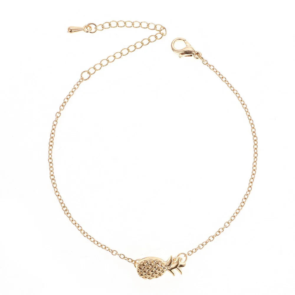 Women's alloy bracelet with a simple pineapple shape in gold or silver finish.