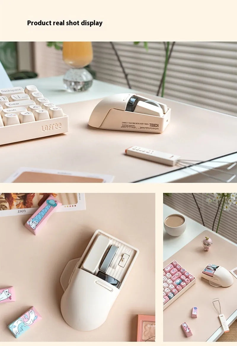 Tofu coloured wireless computer mouse with ergonomic right-handed design showing multiple buttons