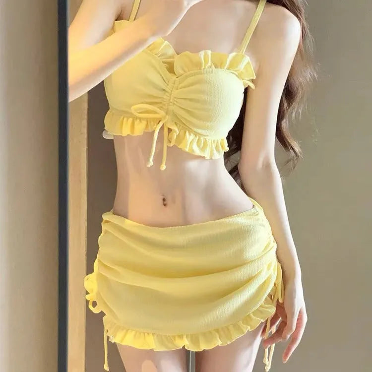 Women's milk silk bikini swimsuit in solid colour for swimming and wading