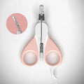 Grey and pink cat nail clippers with angled blade and safety lock for small pets