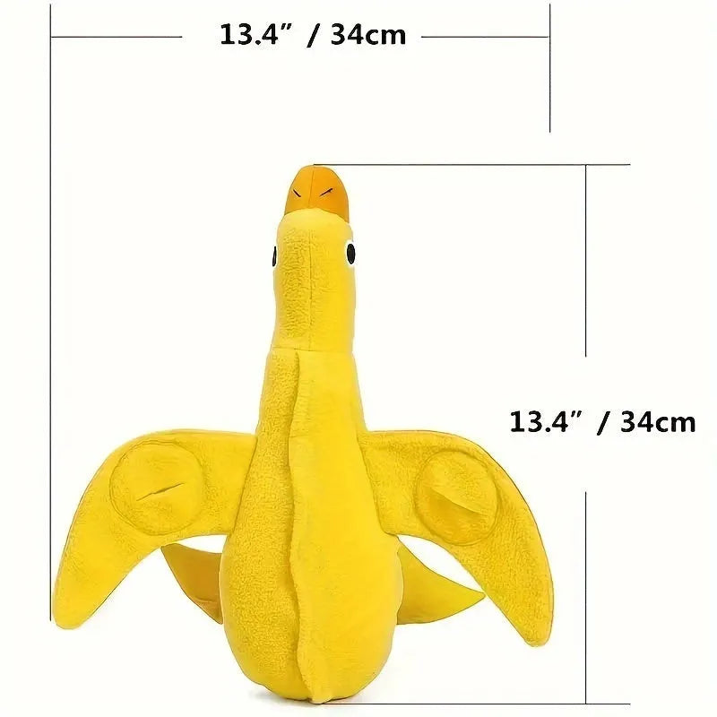 Yellow plush duck dog toy with treat compartments and squeaker for training
