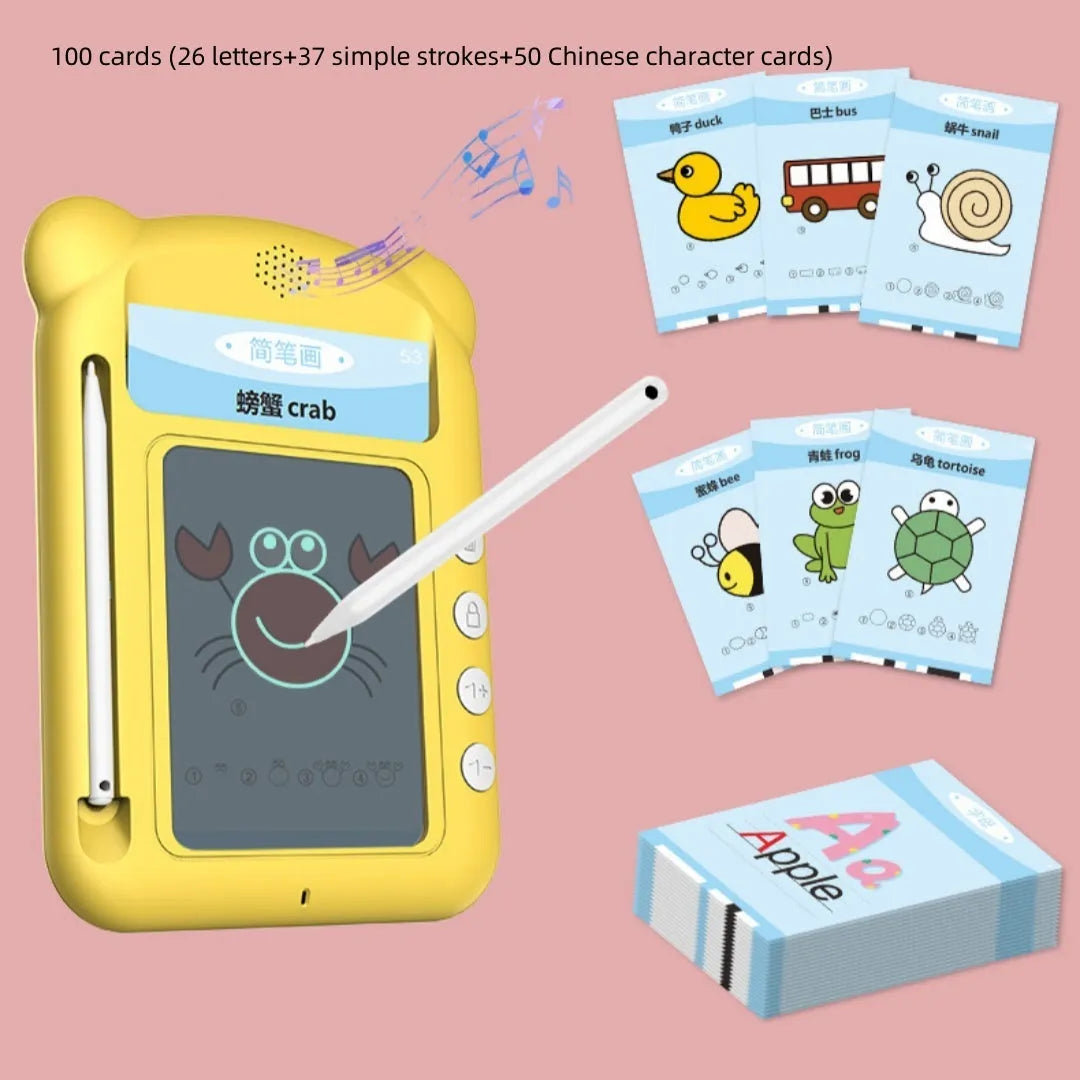 Yellow ABS plastic bilingual early learning machine with educational cards for childhood development