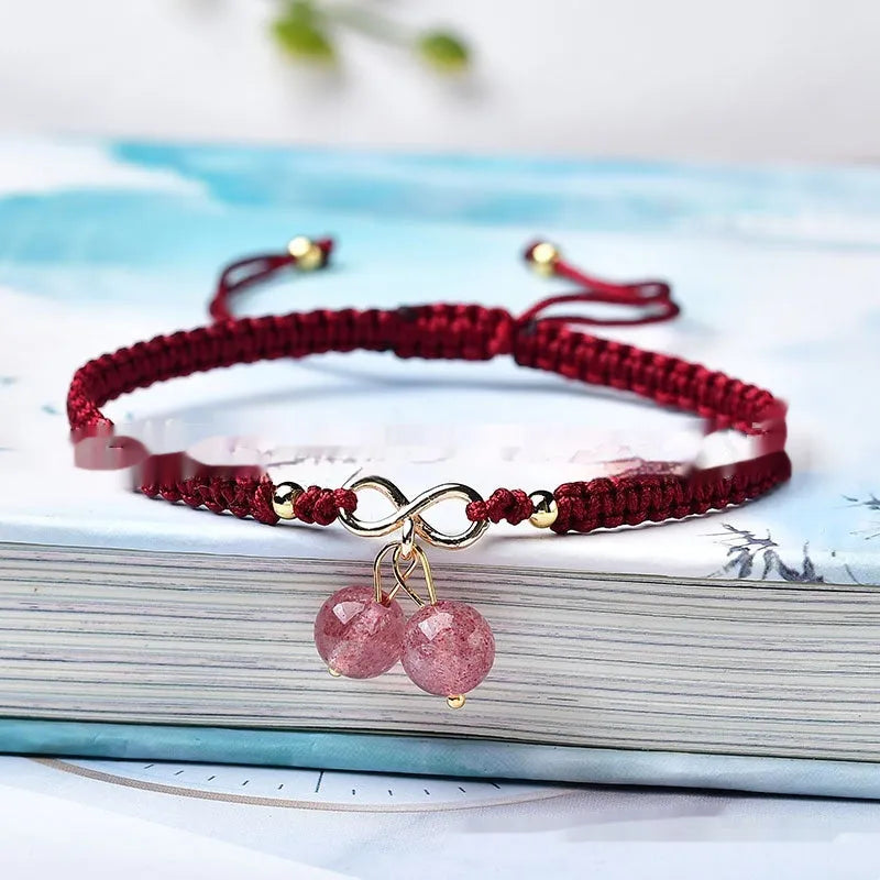 Natural Strawberry Quartz crystal bracelet with fruit-shaped design and adjustable length for women