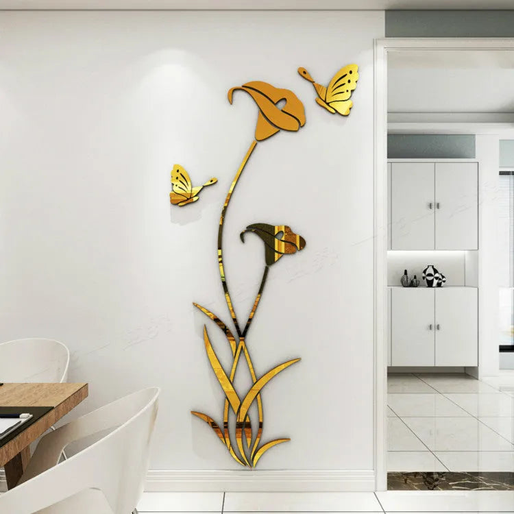Lily 3D acrylic wall sticker in pink colour showing dimensional petals and leaves