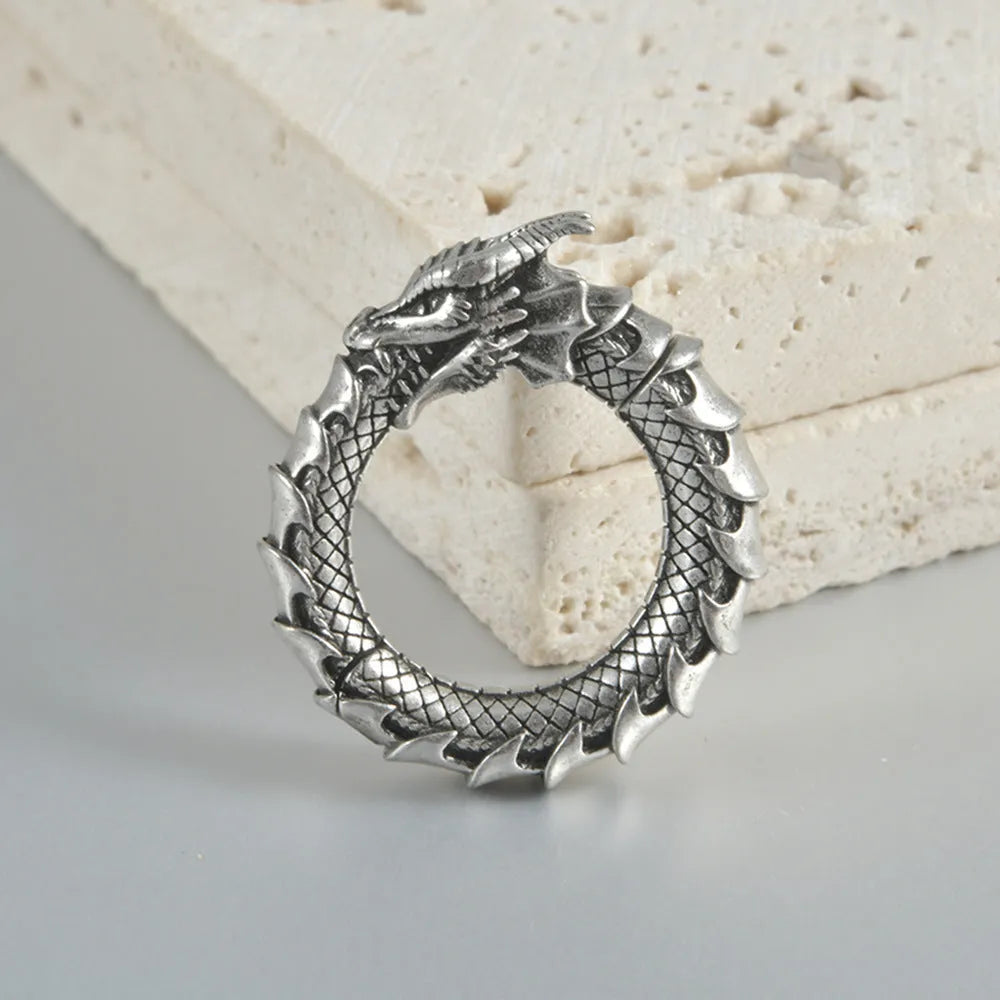 Pair of dragon motif alloy earrings with geometric hollow out design in antique silver colour