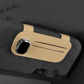 Car leather sunglasses holder with card storage in snap-on dashboard installation