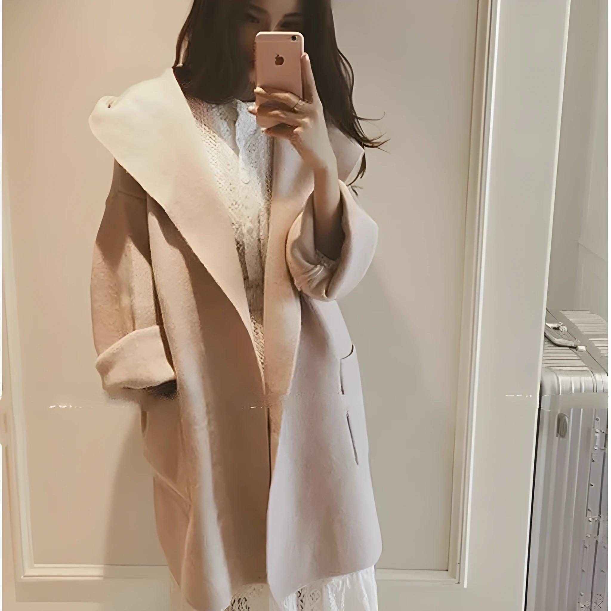 Plus size women's loose fit thin cotton coat with lace detail in black colour