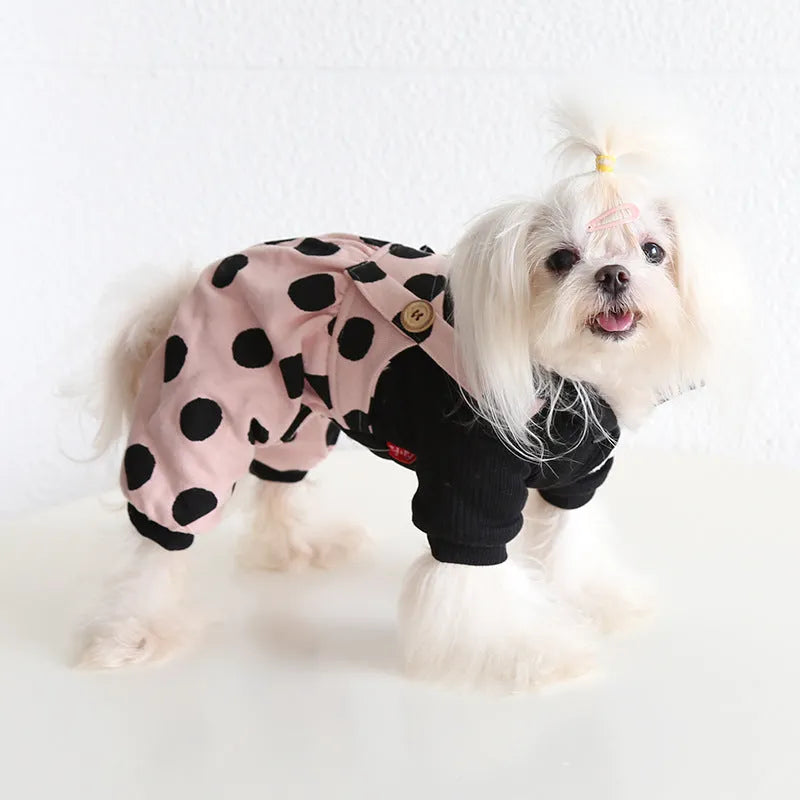 Pet couple clothing with lapel shoulder strap design in casual cloth material