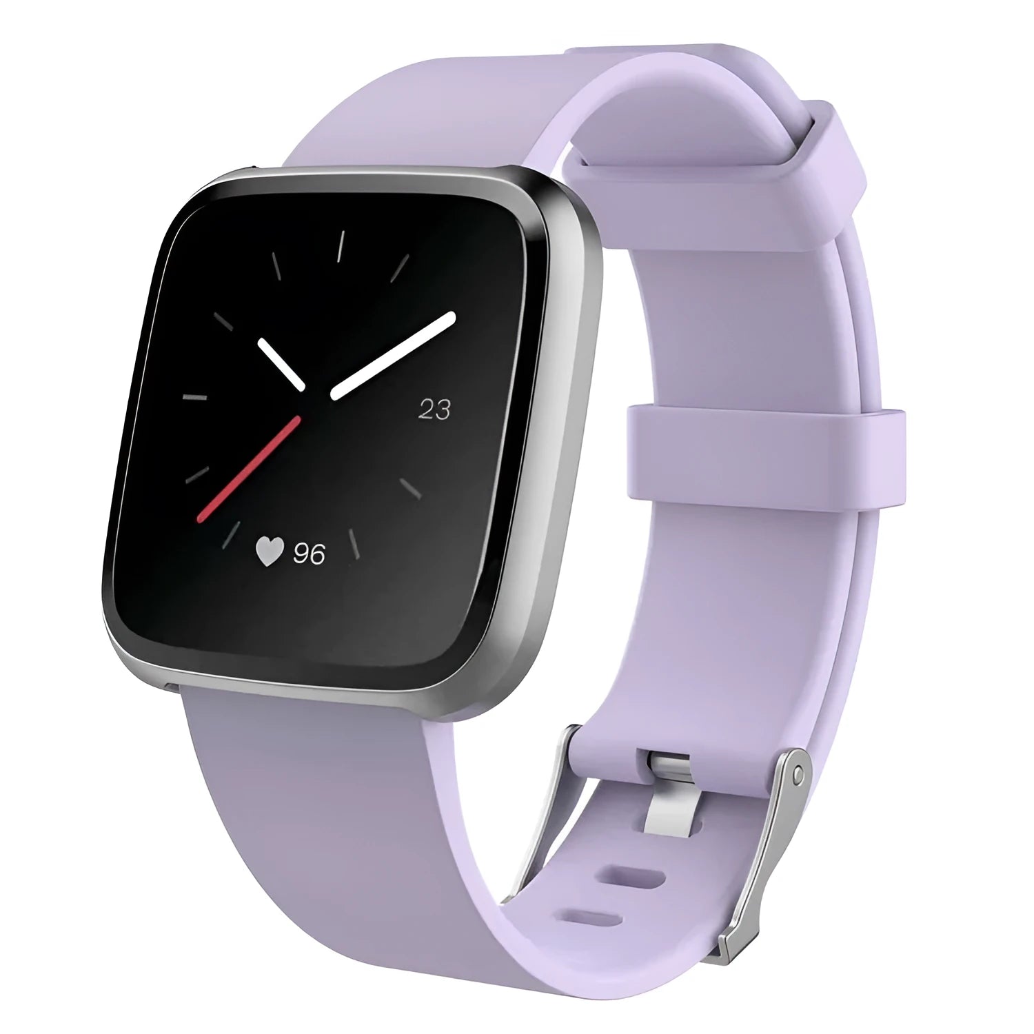 Fitbit Versa Lite TPE replacement watch strap showing colour options and sizing measurements
