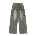 Men's loose fit distressed cargo jeans with multiple pockets in street hipster style