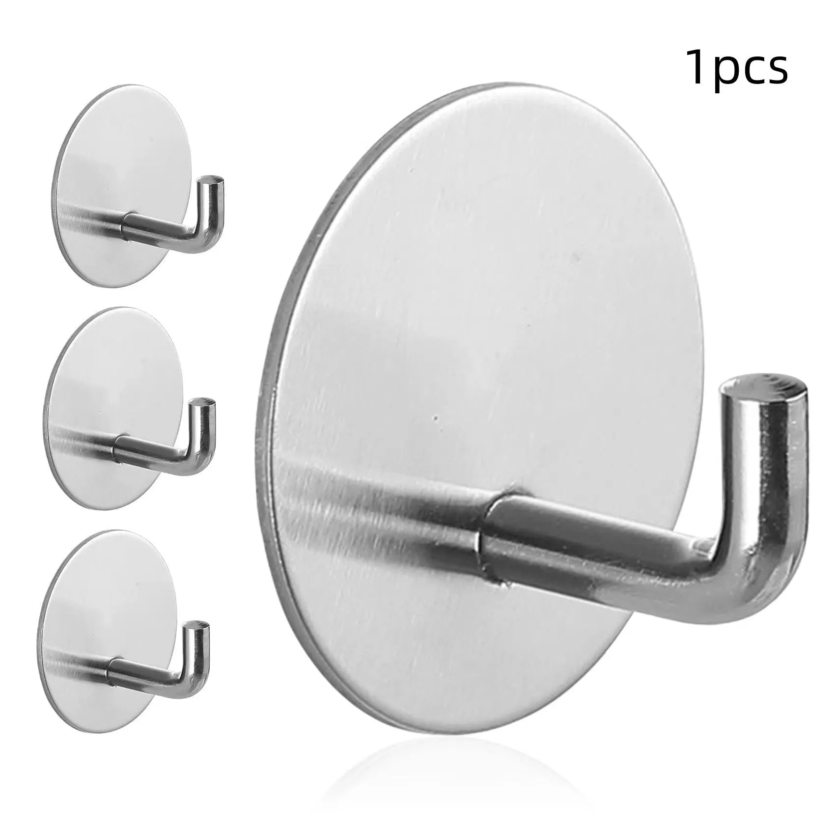 Stainless steel self-adhesive wall hook in black and polished silver finishes.