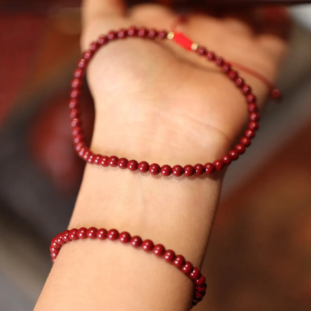 Purple gold sand design cinnabar bracelet with auspicious Chinese patterns and geometric shape