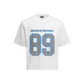 Men's loose-fit casual t-shirt in black or white with short sleeves and polyester blend construction